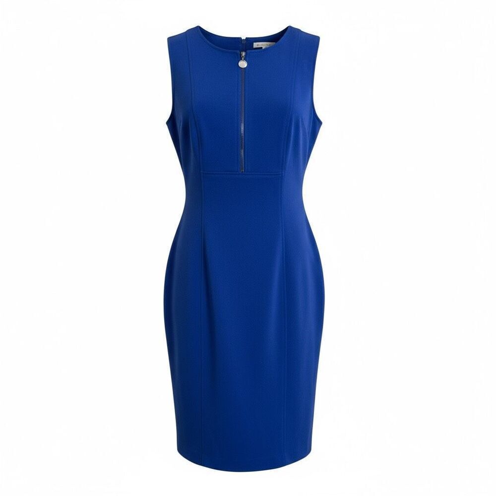 Calvin Klein 1/4‎ Zip Sleeveless Sheath Dress Blue Size 6